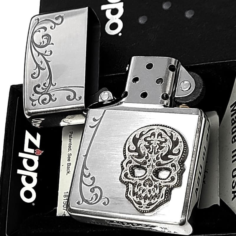ZIPPO ライター 絶版 スカル アラベスク ジッポ 銀燻し 彫刻 ドクロ 