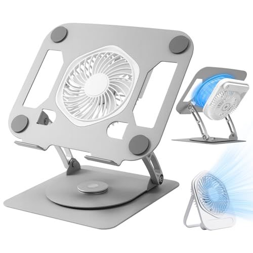 ノートパソコン冷却スタンド SHUWEI 取り外せる大風量冷却ファン搭載 360回転式 パワフル送風 折りたたみ式 角度 高さを無段階調整 高強度炭素鋼 耐荷重10kg 16インチノートパソコン対応 滑り止めパッド付き 卓上扇風機 T672 f48e8166