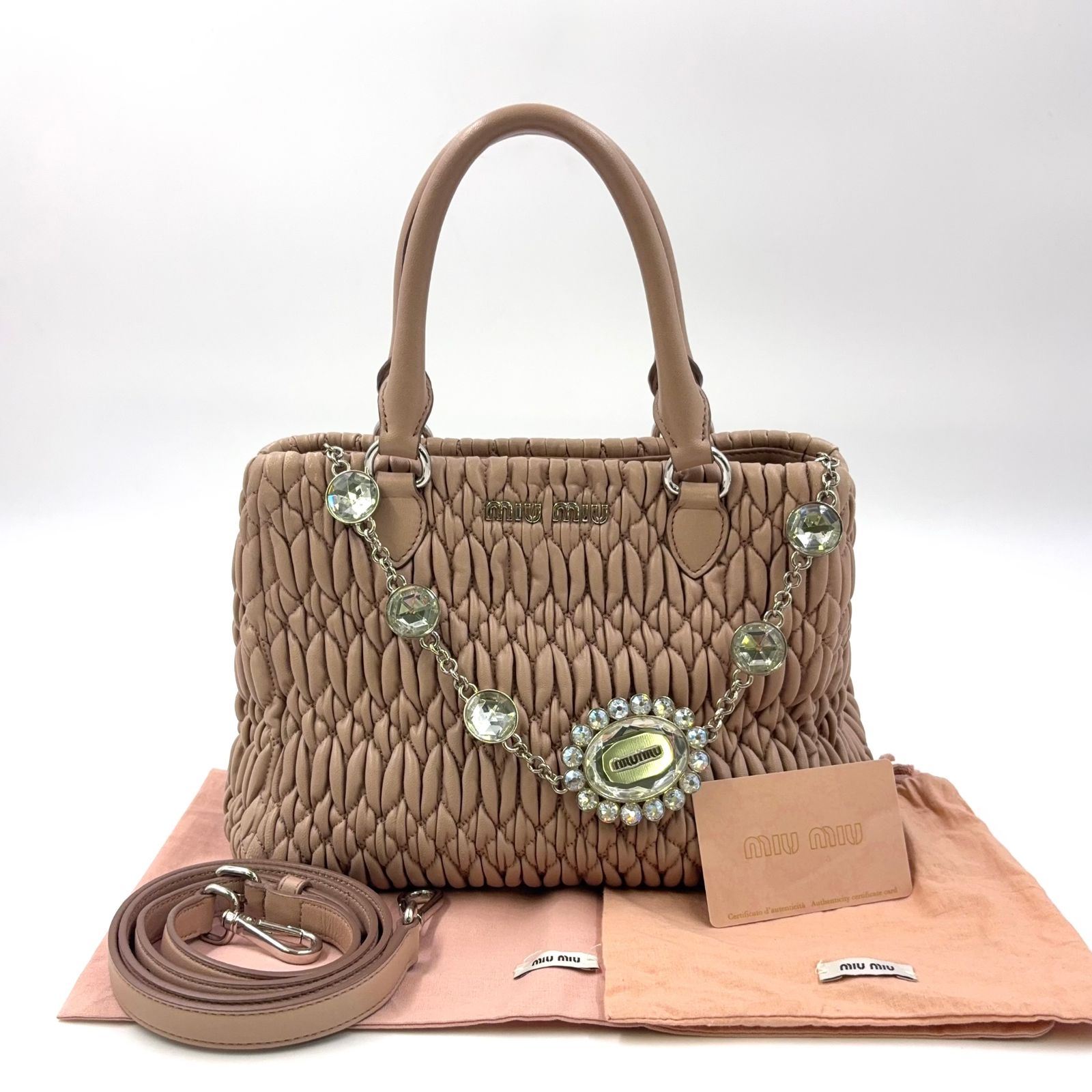 miu miu ナッパクリスタル 2way トートバッグ クリスタル付き miu miu ナッパクリスタル 2way トートバッグ クリスタル付き