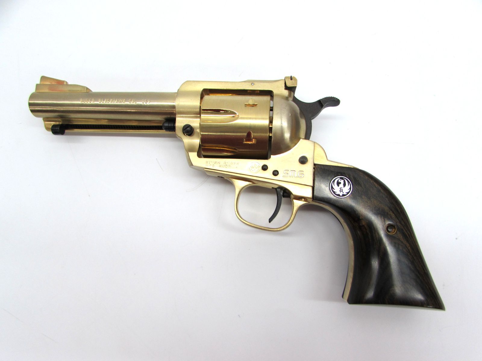 SMG規格 美品 HUDSON ハドソン モデルガン Ruger Blackhawk .357 ルガーブラックホーク357 ウォールナットグリップ ゴールドメッキ塗装 銃口閉塞 保O