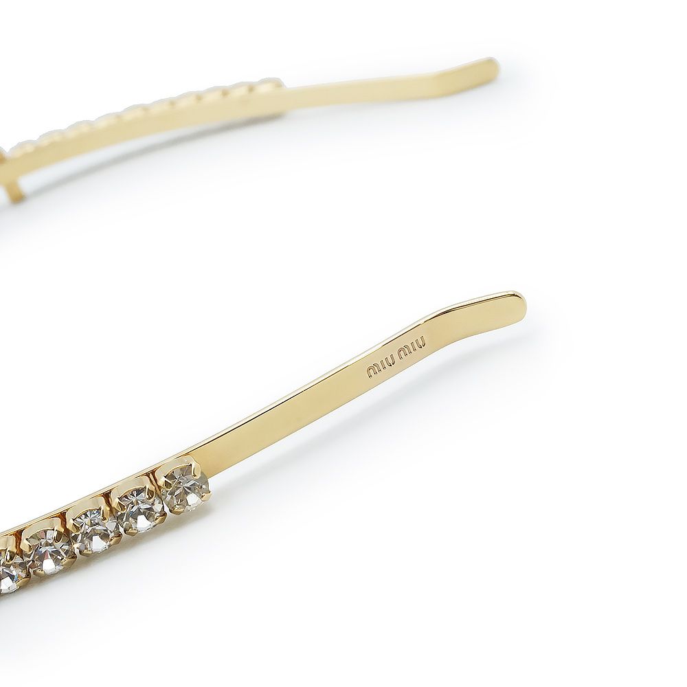 ❤︎美品❤︎ 【MIUMIU 】クリスタルヘアバンド カチューシャ　✨ゴールド✨ ミュウミュウ 5JH081 ロゴ リジッド クリスタル ゴールド カチューシャ