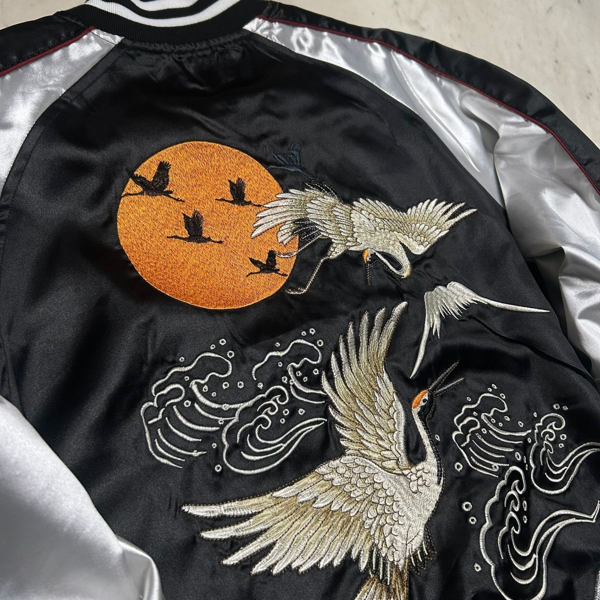 横須賀発祥 スカジャン Yokosuka刺繍入り SUKAJAN 鶴 Crane サテン地