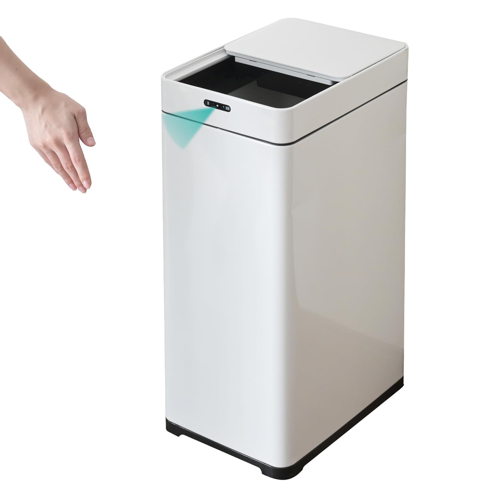 新品 山善(YAMAZEN) ゴミ箱 自動 スライド開閉 スリム センサー式 42L (45Lゴミ袋対応) 幅25×奥行34×高さ61.5cm ダストボックス キッチン ふた付き 電池式 ステンレス 完成品 ホワイト HST-45R(WH)