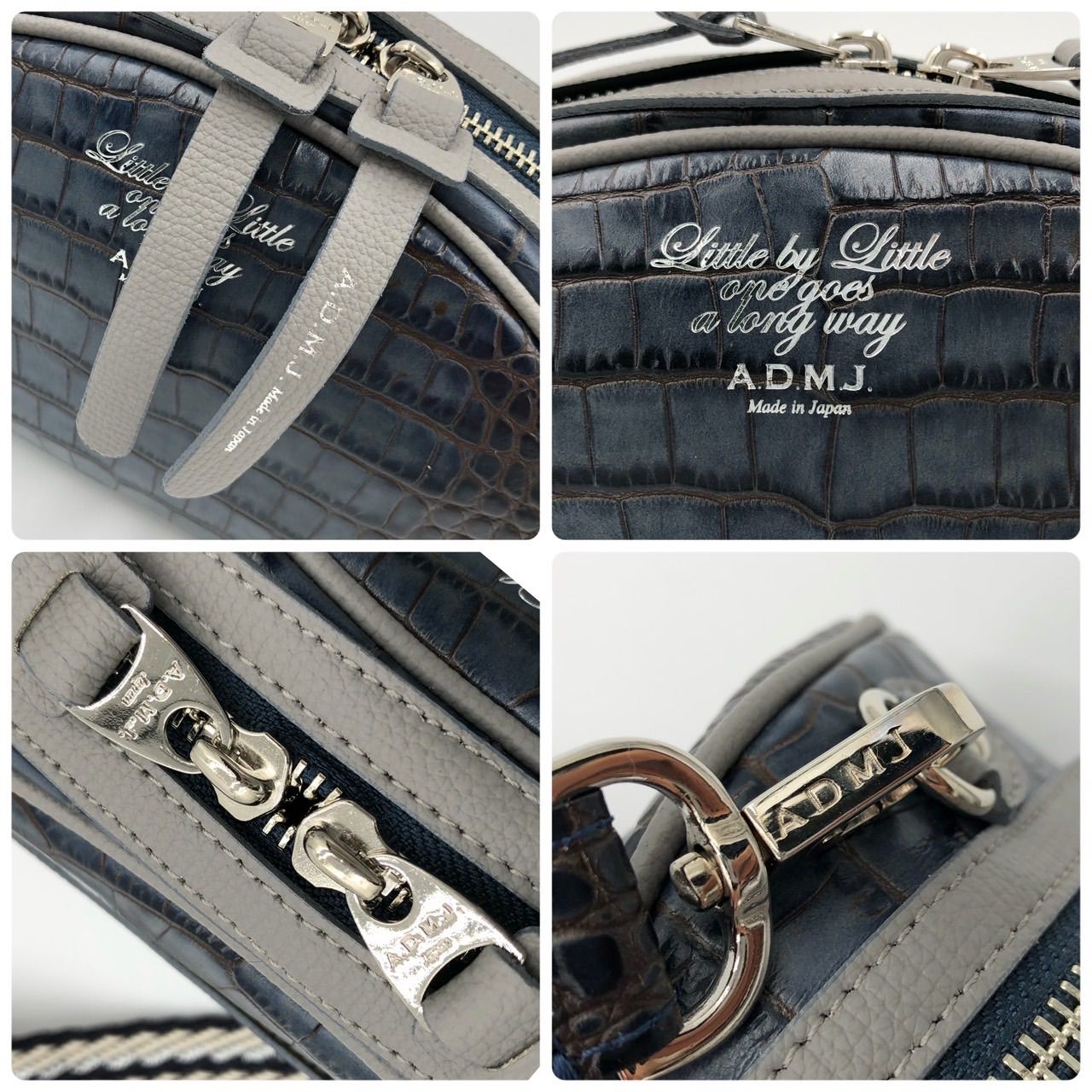 新品未使用】A.D.M.J ショルダーバッグ クロコ型押し ネイビー カバン 