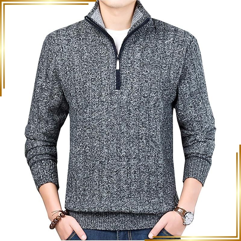 【新品】 [NARANNBU] ニット セーター メンズ 冬ゴルフウェア メンズ 冬服 部屋着 長袖ポロシャツ ハイネック 裏起毛 あったか ハーフジップ おしゃれ カジュアル スボーツウェア ダークグレー冬 2XL 0