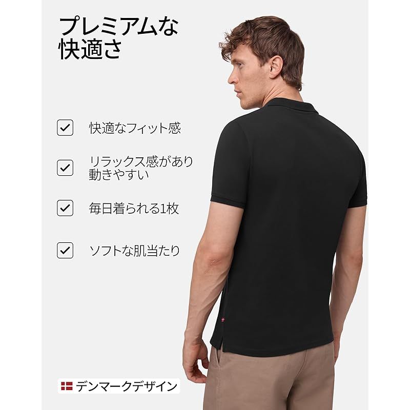 【新品】 [DANISH ENDURANCE] ポロシャツ メンズ オーガニックコットン 半袖 襟付き, ブラック, M 0