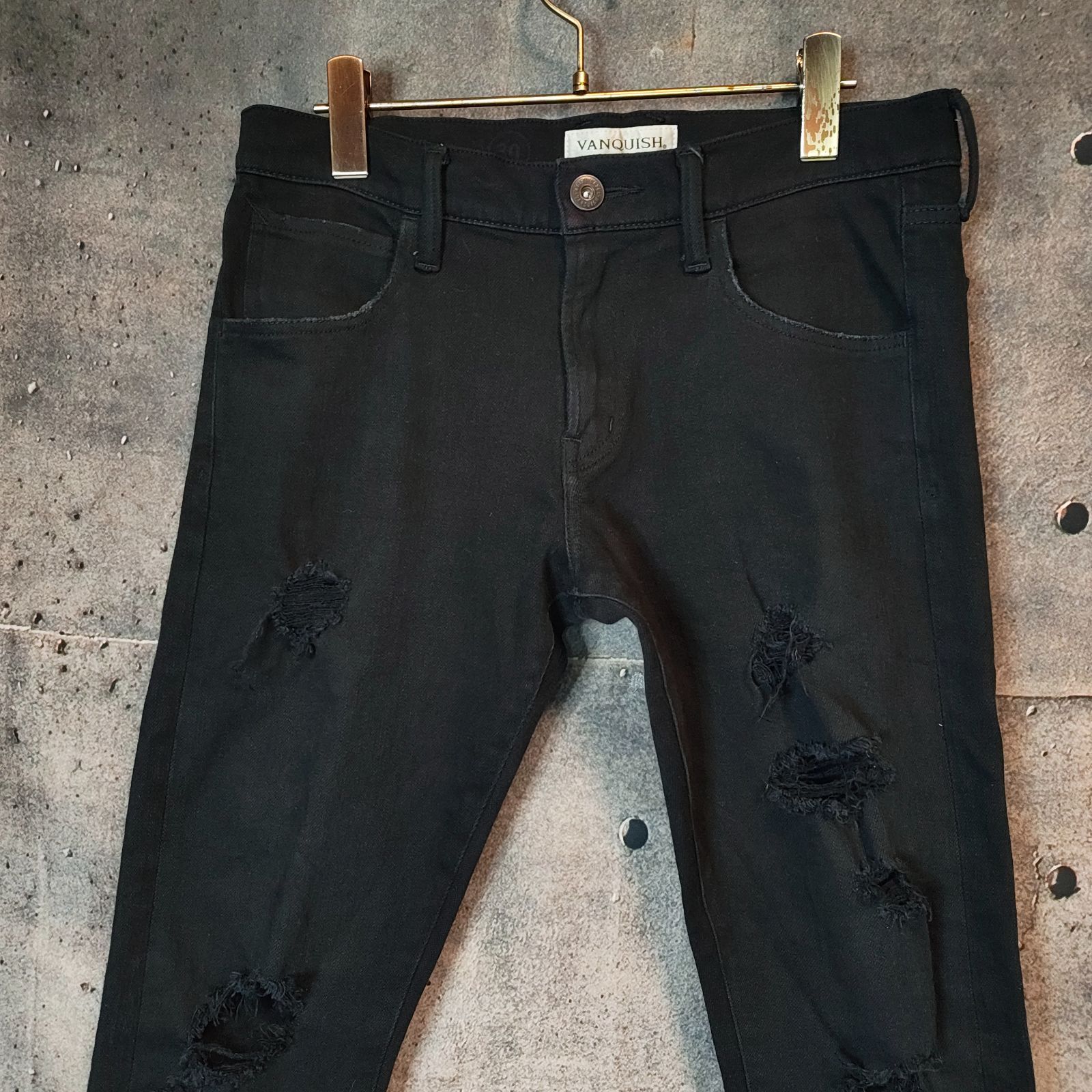 VANQUISH ダメージ加工 ブラックスキニーパンツ 30インチ 黒 Black 