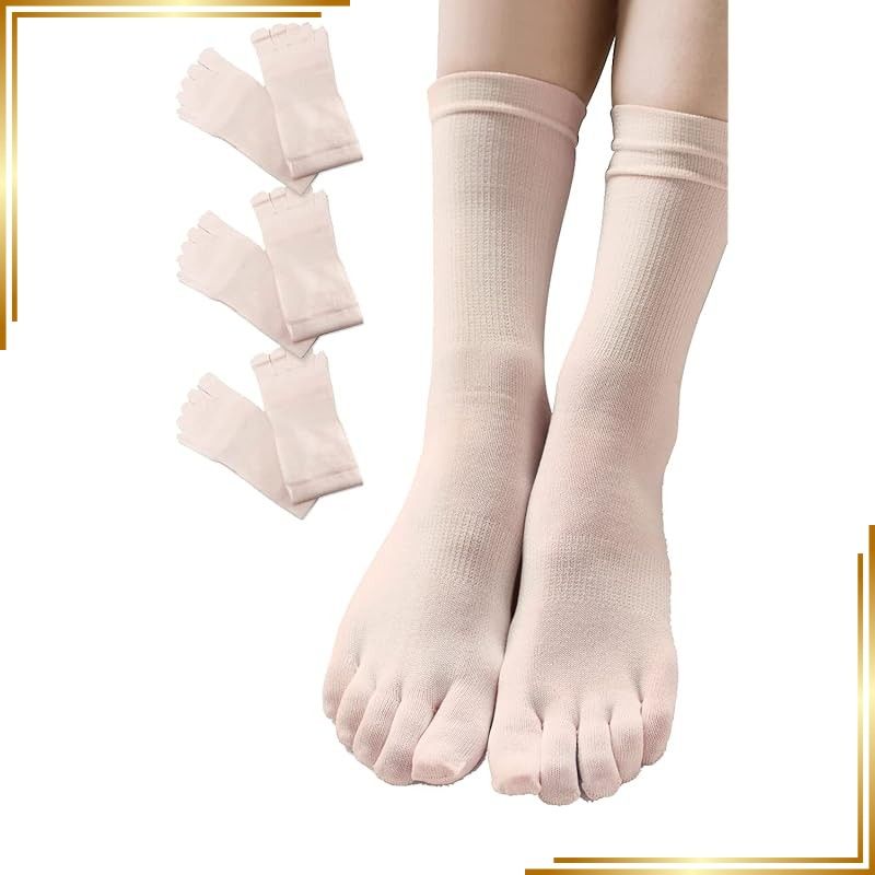 【新品】 [COCOSILK] シルク 靴下 5本指 レディース【3足組】 五本指ソックス レディース くつした インナーソックス 重ね履き(ピンク, 長め（シルク70%）) 0