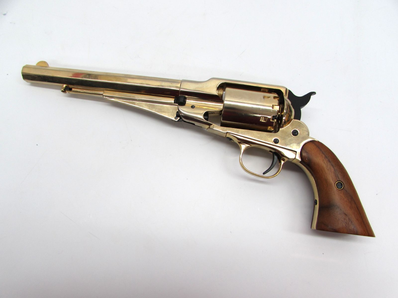 SMG規格 モデルガン TANAKA E.REMINGTON & SONS NEW MODEL ARMY パーカッション式リボルバー レミントン ウォールナットグリップ ゴールドメッキ塗装 銃口閉塞 保R