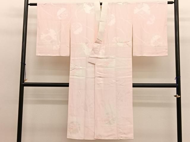 平和屋着物●長襦袢　袷　雪輪網目舞桜地紋　櫨染色　半衿刺繍　正絹　逸品　CABE2448yc 平和屋着物○長襦袢 袷 雪輪網目舞桜地紋 櫨染色 半衿刺繍 正絹 逸品