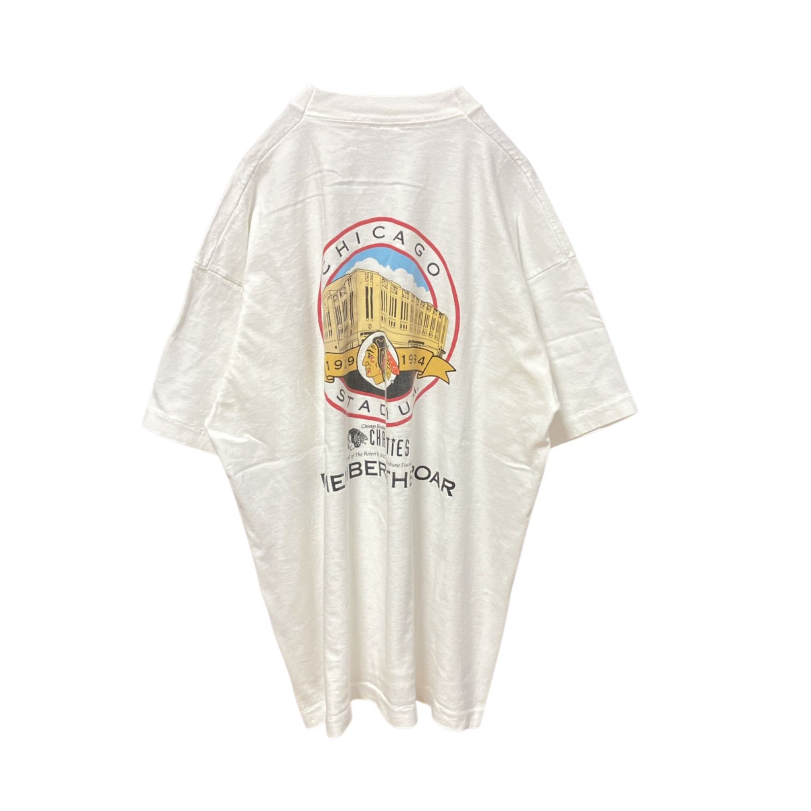 90s USA製 NHL ブラックホークス 刺繍スウェット XL モックネック 稀少 