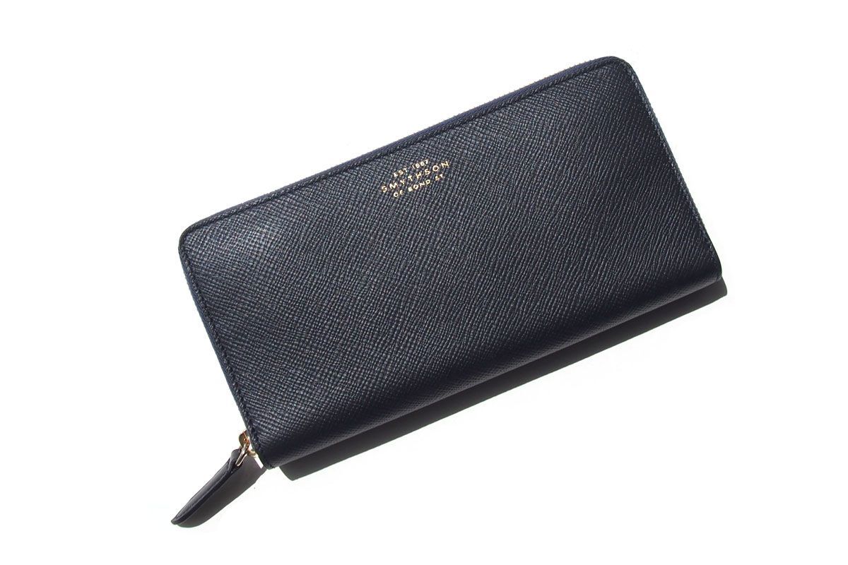 スマイソン smythson ブラック 長財布 ラウンドジップ イタリア製 美品