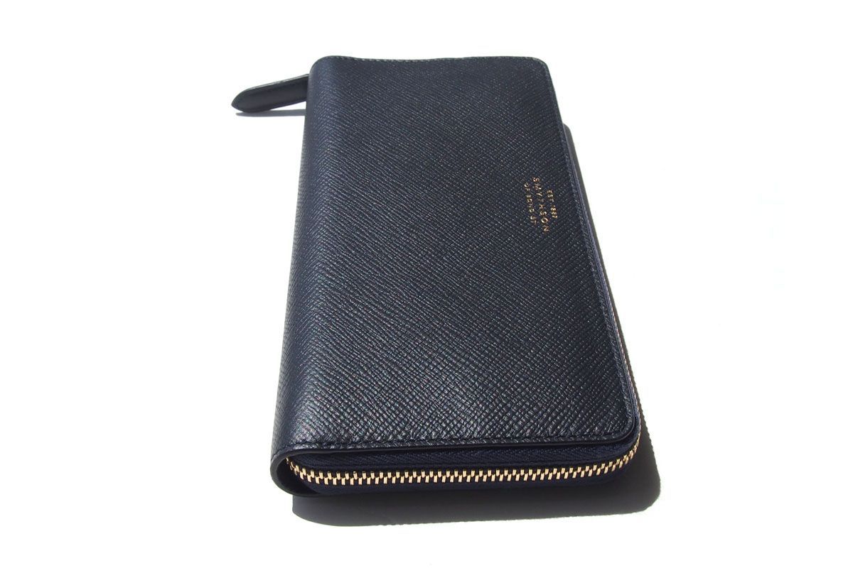 スマイソン smythson ブラック 長財布 ラウンドジップ イタリア製 美品