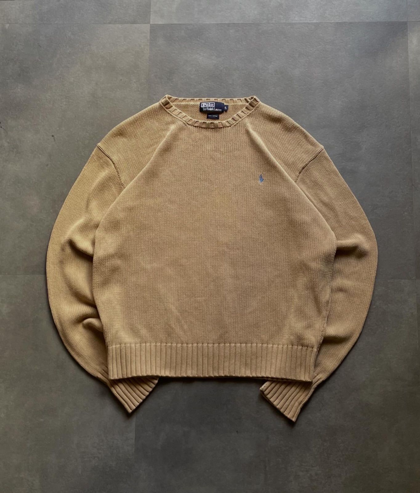 Polo Ralph Lauren コットンニット L ベージュ ポニー刺繍-新発売の レア