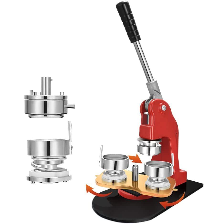 特価商品 （2024新発）缶バッチマシーン 缶バッヂメーカー ボタン製造機 44mm 新型回転ステージ オリジナルバッジ DIY バッジ素材310個付き 業務用 アニメ アイドル グッズ (赤)