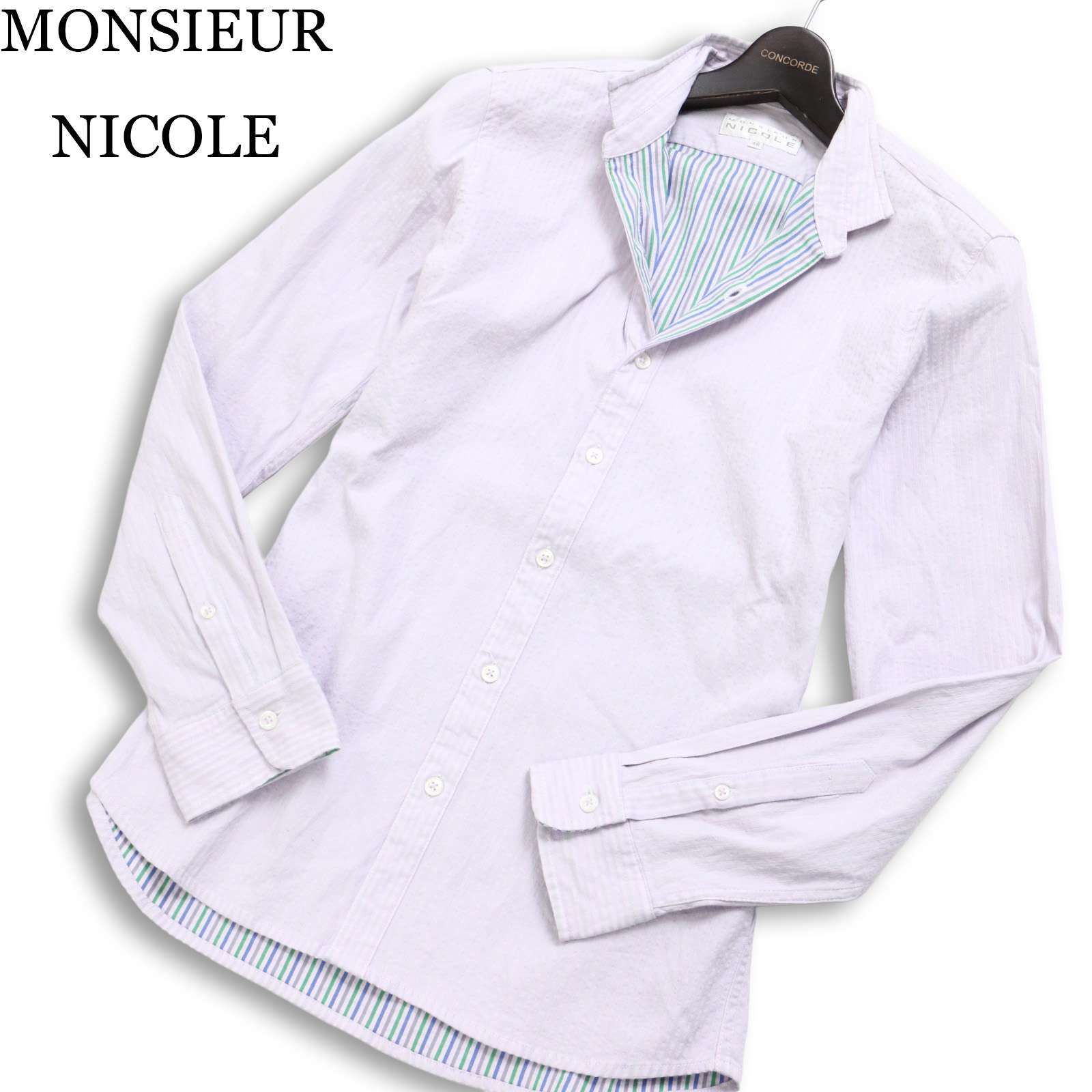 MONSIEUR NICOLE ムッシュ ニコル 通年 長袖 シアサッカー ストライプ シャツ Sz.48 メンズ