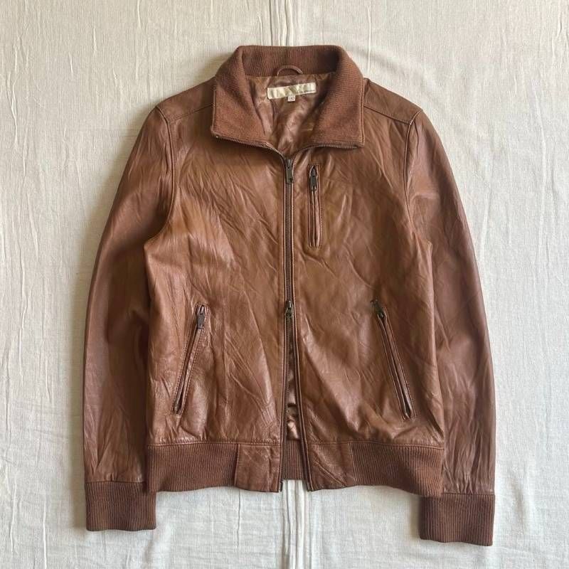 本革 リアルレザーシングルライダースジャケット ブラウン L Vintage 