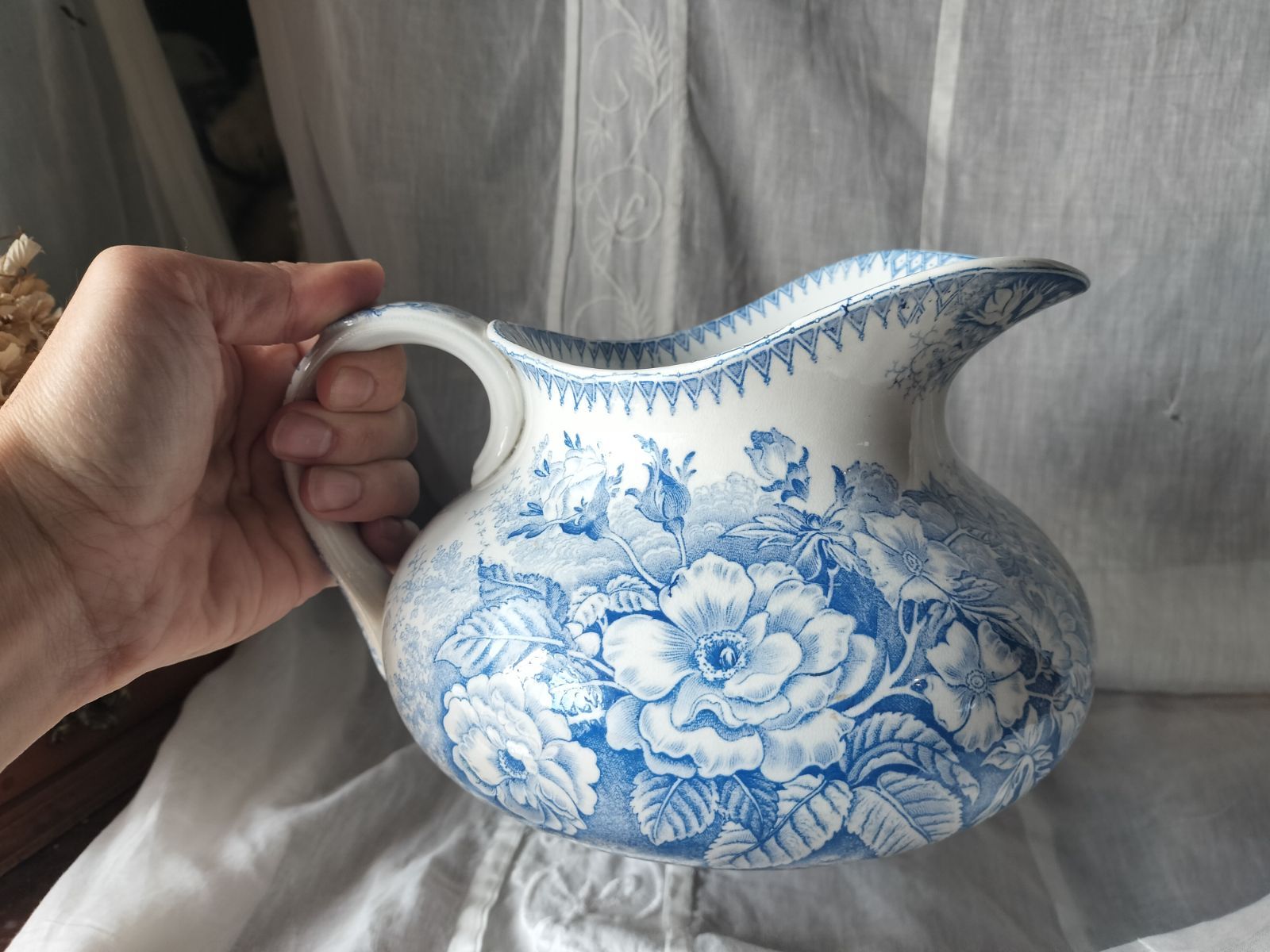 フランス アンティーク 花 絵つき ジャルディニエール 陶器 ピッチャー 