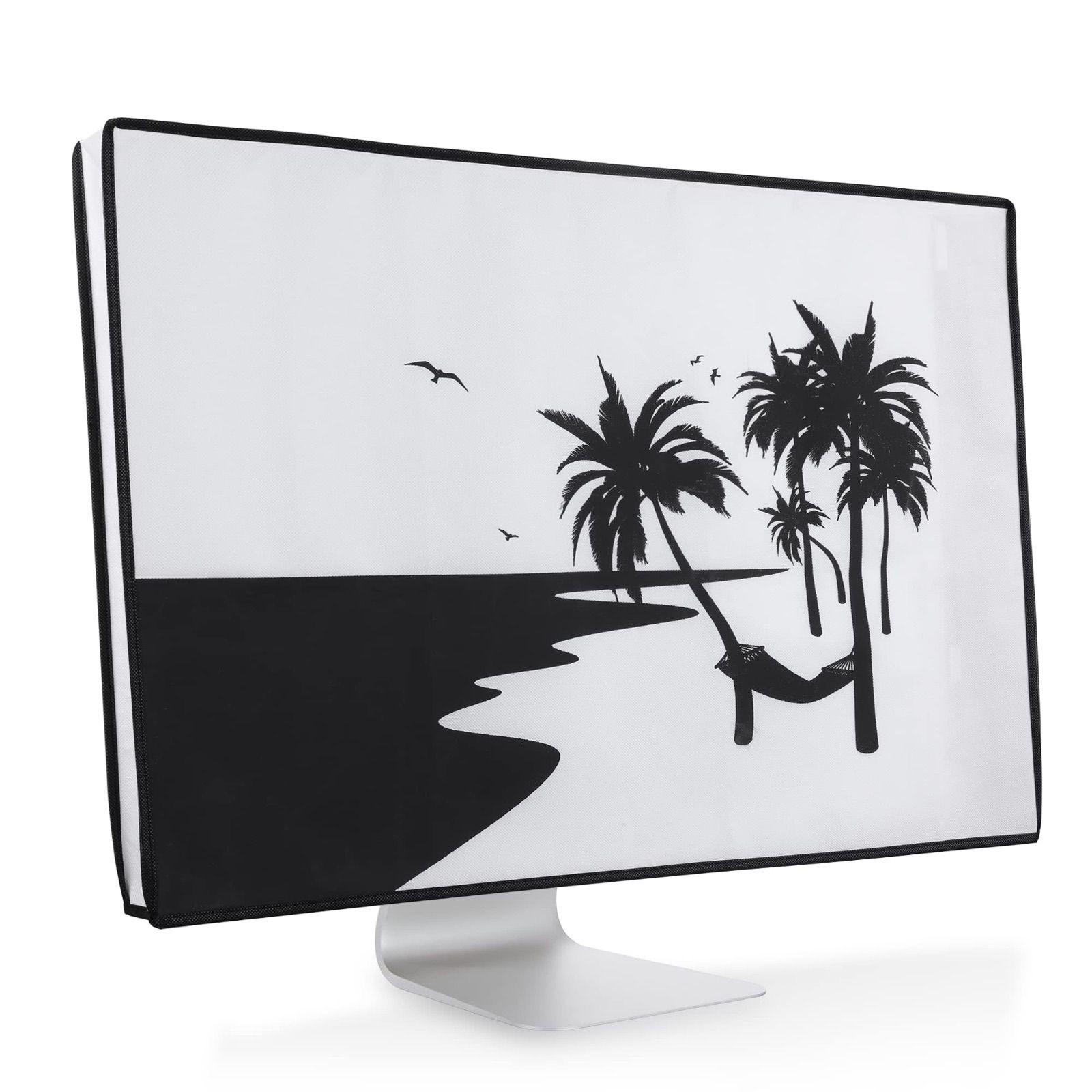 kwmobile Computer Monitor Cover (Fits 27-28" Monitors) - Relax in a Hammock Black/White R4 164