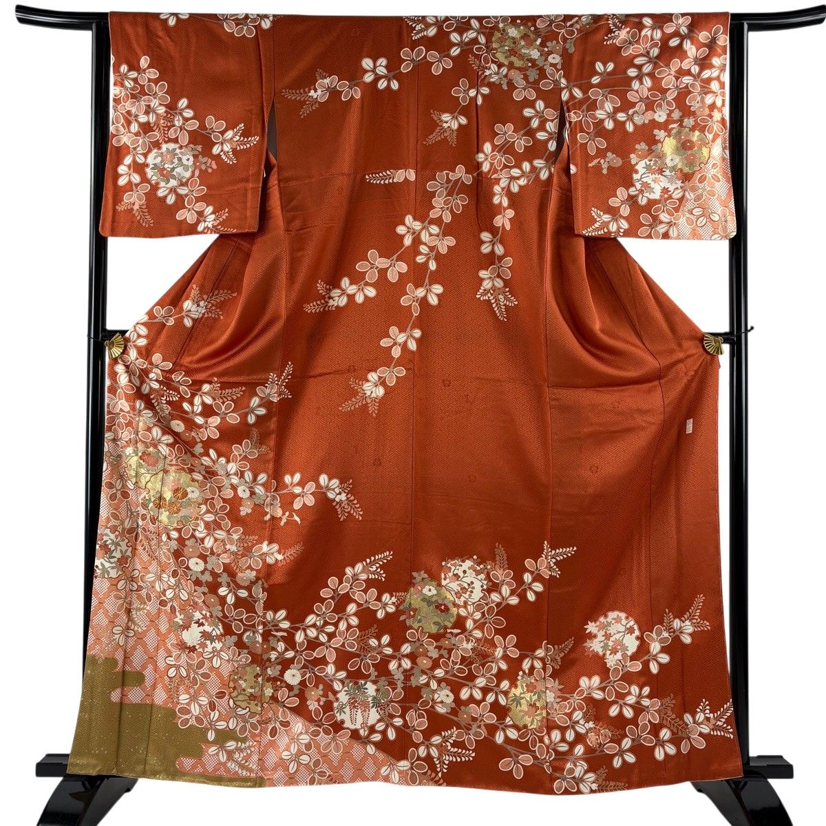 振袖 身丈168cm 裄丈67cm M 袷 桜 霞 金糸 金彩 赤 正絹 名品 中古