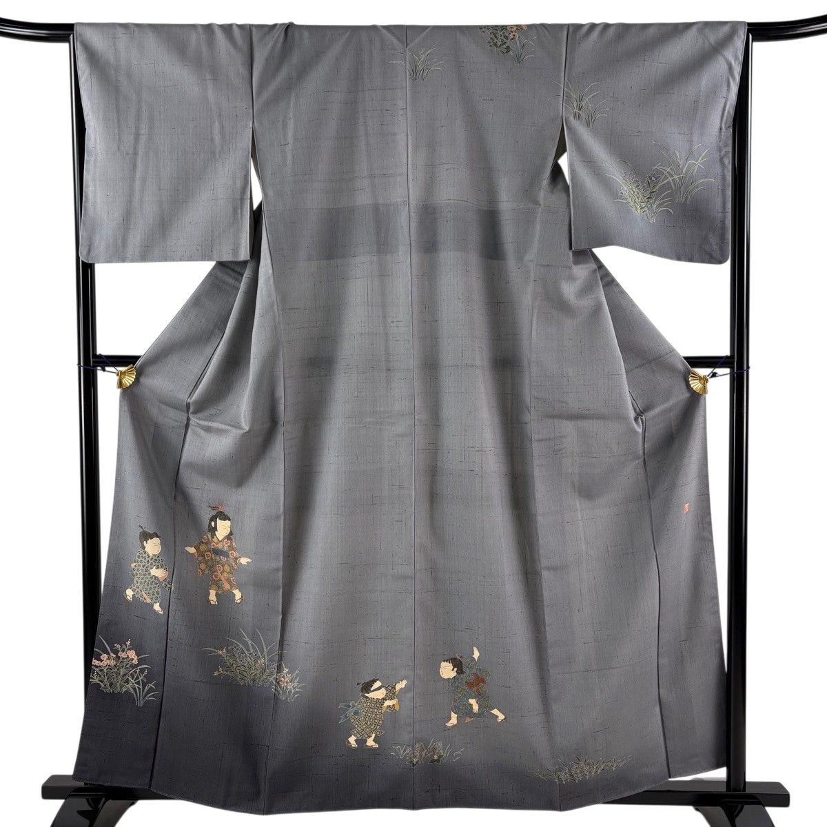 美品 訪問着 身丈166cm 裄丈67.5cm L 袷 熨斗 花 総絞り 黒 正絹 名品