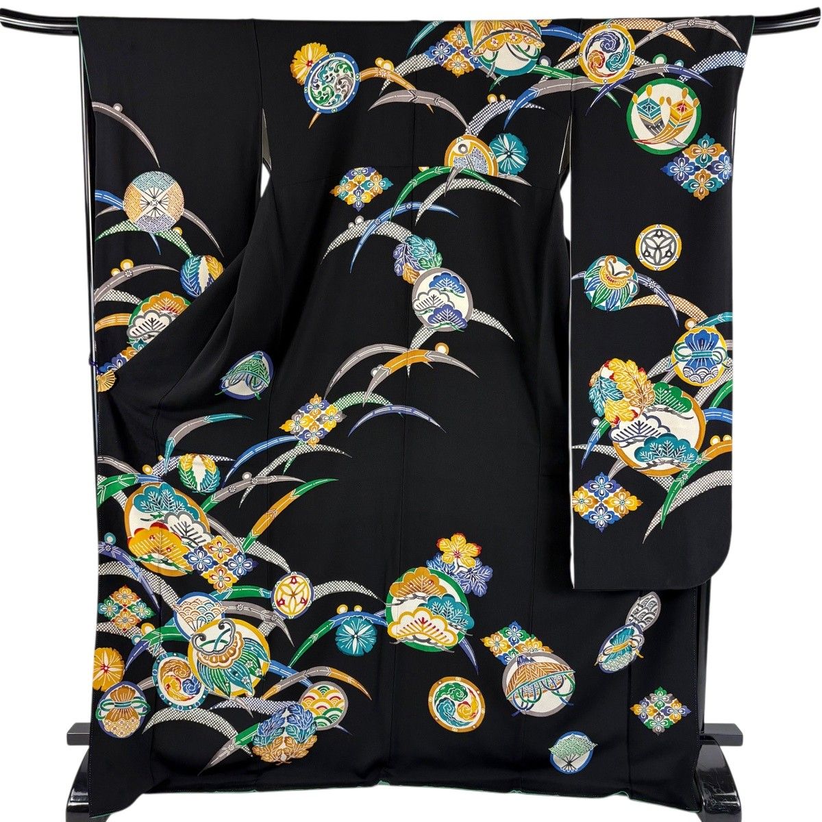 美品】 振袖 身丈173cm 裄丈67cm M 袷 五味桂子 落款 笠松 花菱 縮緬 