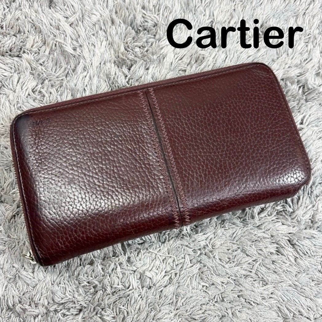Cartier カルティエ 長財布 ラウンドファスナー レザー ボルドー ユニ