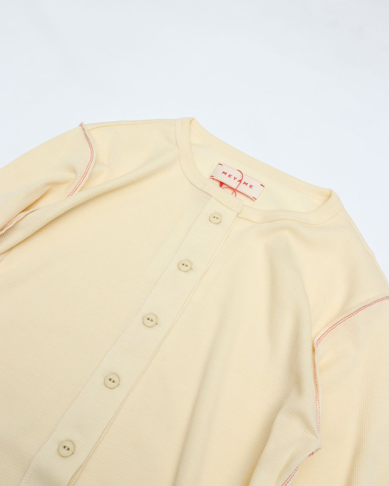 MEYAME メヤメ サイドステッチリブカーディガン クリーム色 MEYAME】サイドステッチ リブカーディガン SIDE STITCH RIB CARDIGAN