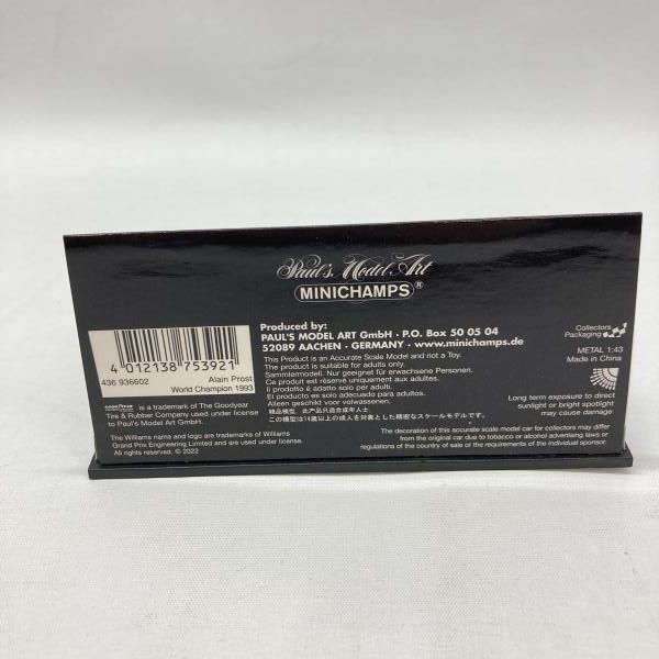 中古】MINICHAMPS 1/43 ウィリアムズ ルノー FW15 アラン・プロスト