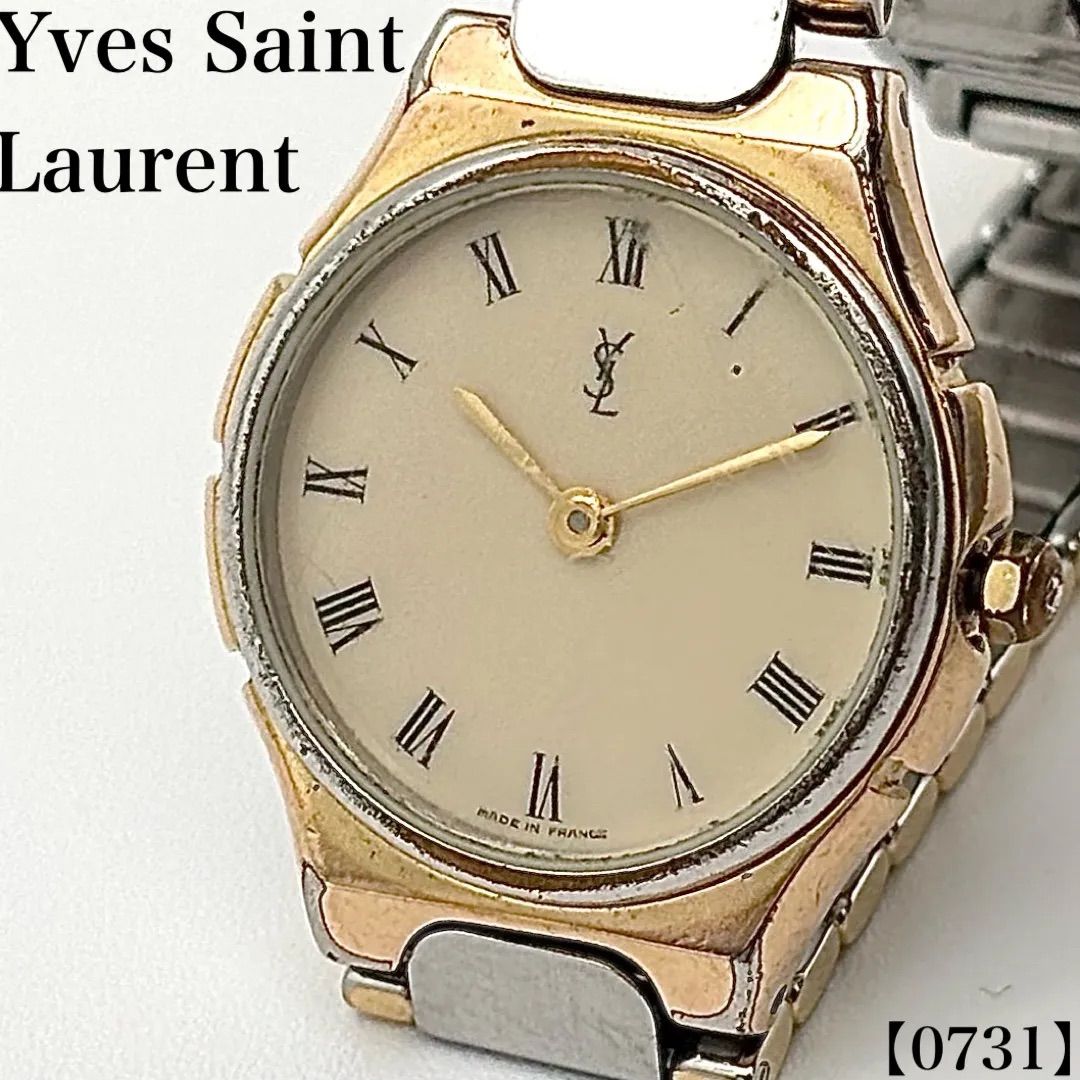 稼働品 Working item イヴサンローラン YVES SAINT LAURENT 腕時計 レディース Ladies クォーツ Quartz ラウンドフェイス コンビカラー ローマンインデックス YSLロゴ ヴィンテージ 0731