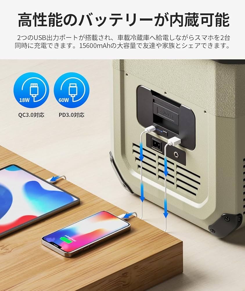 EENOUR 車載冷蔵庫 D18 18L -20℃～10℃ バッテリー1個付き 小型 両開き 