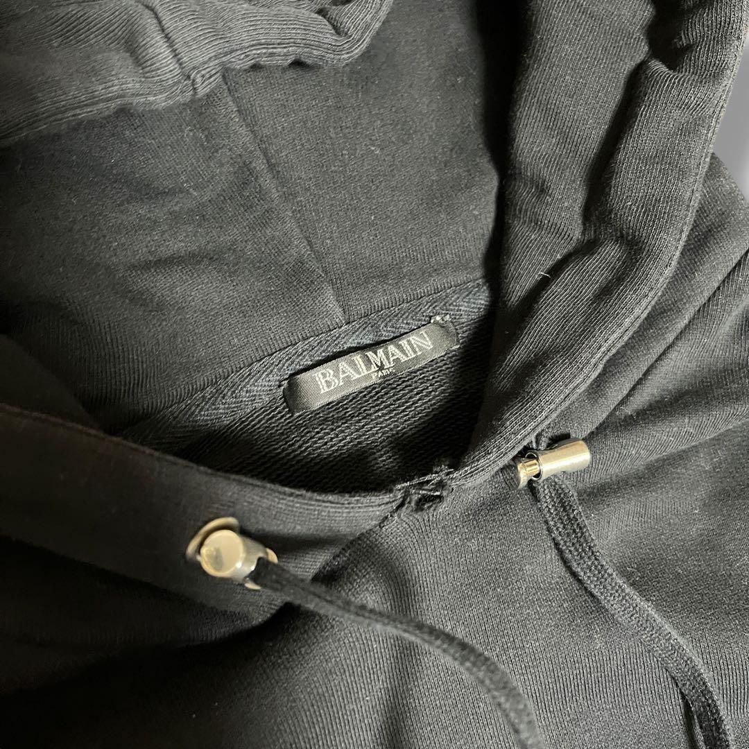 BALMAIN バルマン サイドジップ パーカー XS デカロゴ ブラック - メルカリ