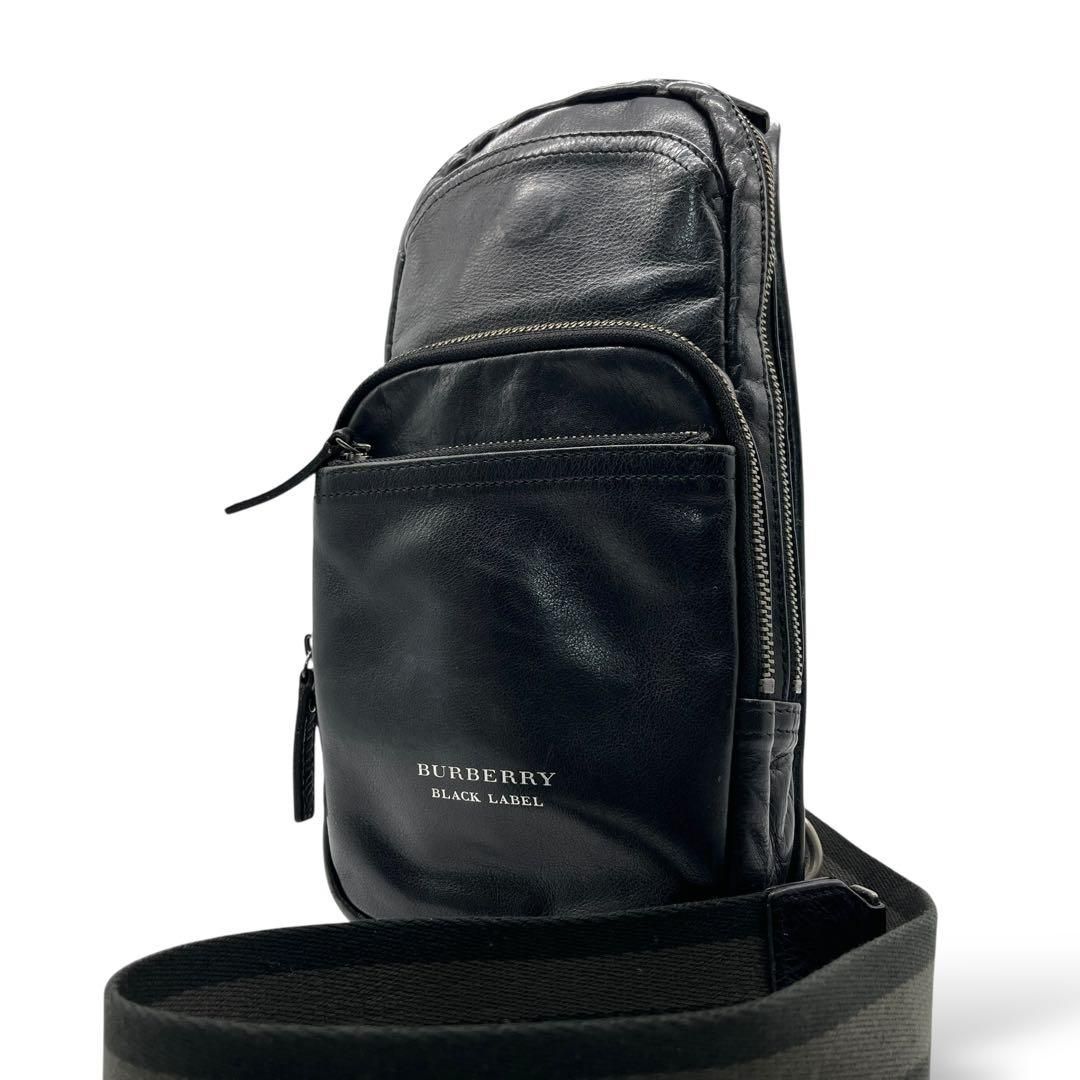 BURBERRY オールレザー ボディバッグ スリングバッグ ブラック 2403 BURBERRY オールレザー ボディバッグ スリングバッグ ブラック 2403