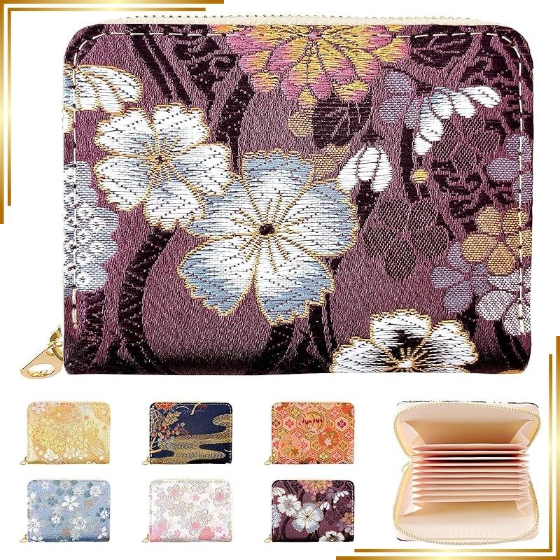 【新品】 [leo&aoi] 西陣織 シンプル 財布 サイフ カードケース 蛇腹タイプ お札入れ クレジットカード 定期入れ 薄型 コンパクト レディース 和柄 着物 金襴 明 立涌地菊花 0