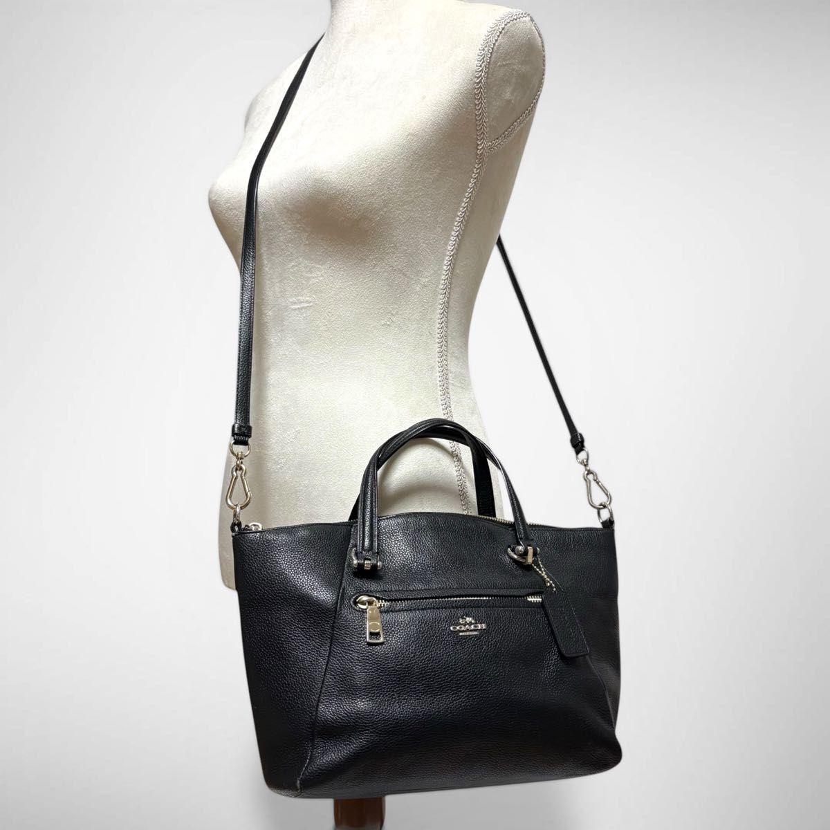 良品 COACH コーチ 2way ハンドバッグ 黒 レザー ショルダーバッグ