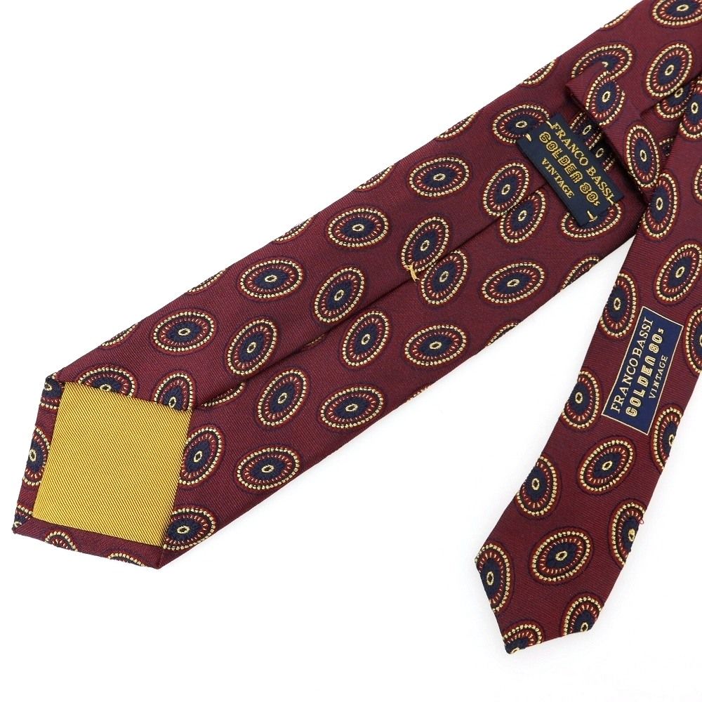 【中古】フランコバッシ FRANCO BASSI GOLDEN 80’s シルク 小紋柄ネクタイ ボルドーxイエローベージュ【メンズ】 中古】フランコバッシ FRANCO BASSI GOLDEN 80's シルク 小紋柄