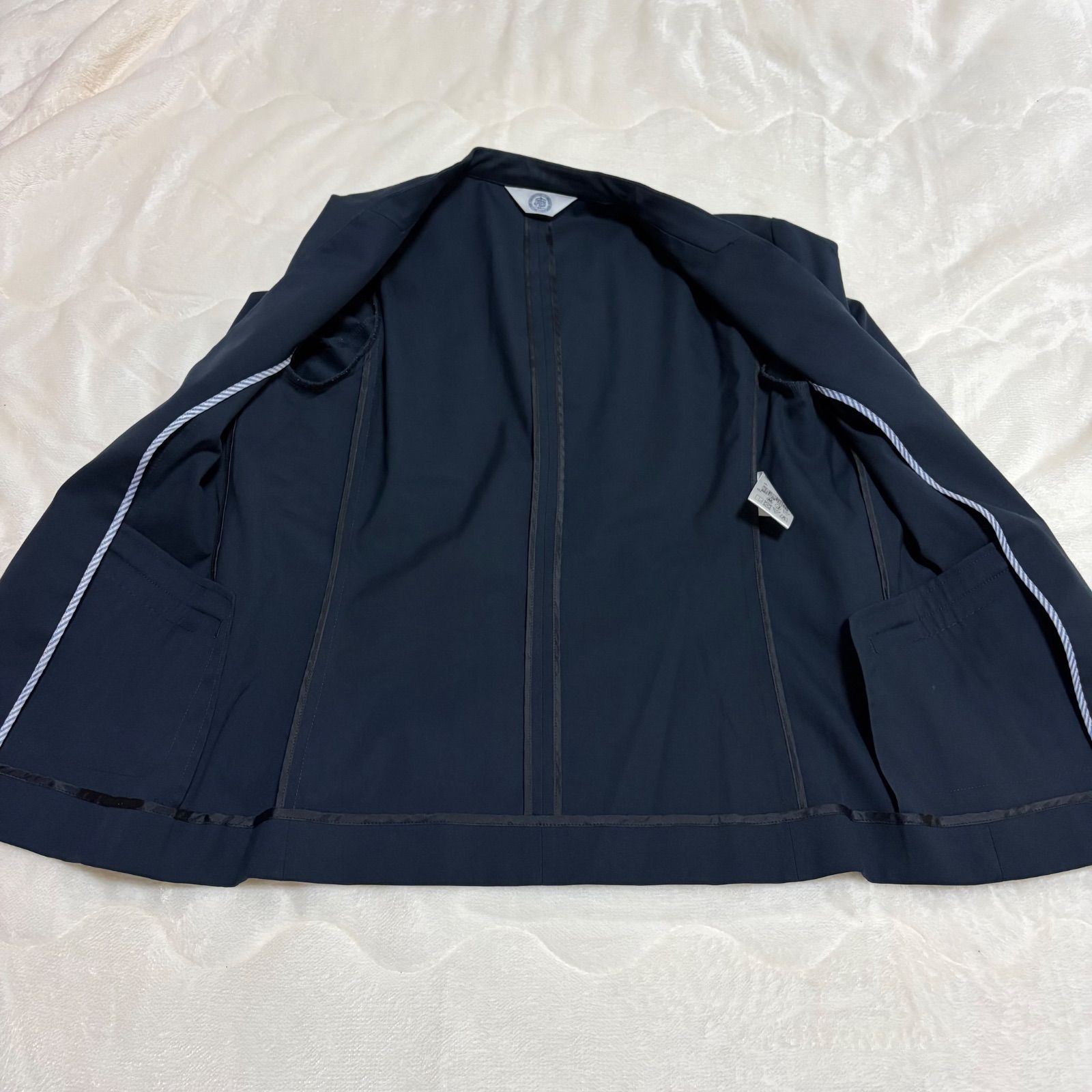 オンワード樫山 ノーカラージャケット ネイビー レディース Sサイズ