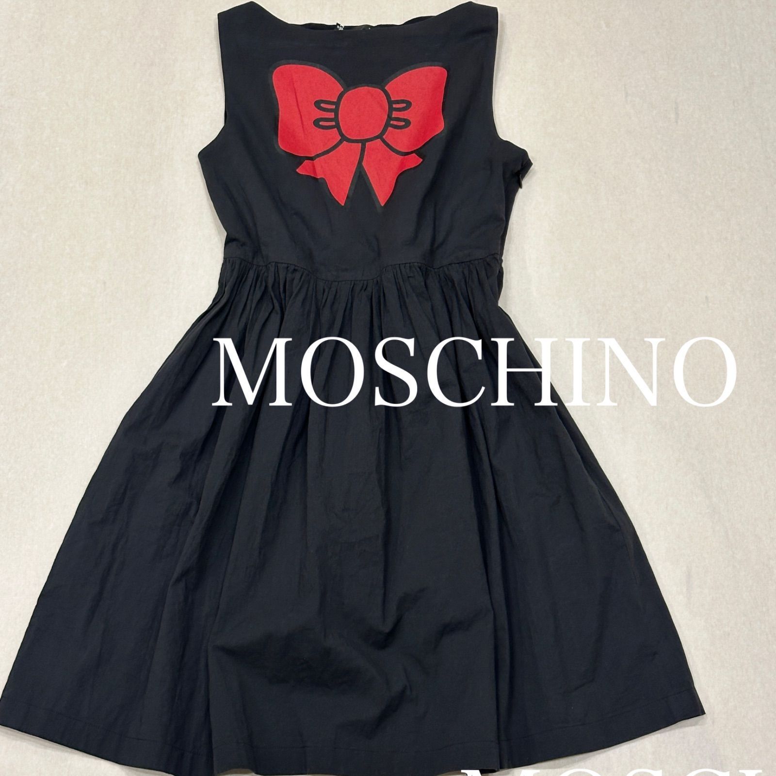 LOVE MOSCHINO モスキーノ 大きなリボン ノースリーブ ワンピース 