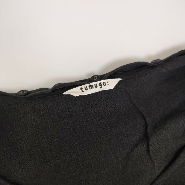 tumugu TB15137 リネン シアー ストール付き ブラウス シャツ ブラック レディース ツムグ【中古】6-0330M∞ tumugu TB15137 リネン シアー ストール付き ブラウス シャツ ブラック