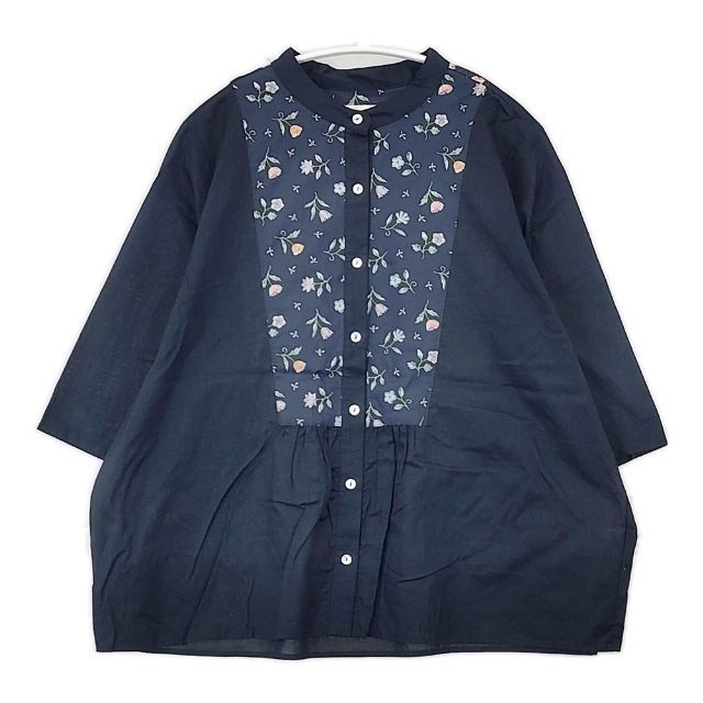 sosotto 花柄 ヨーク切替バンドカラー ブラウス シャツ ネイビー レディース ソソット【中古】6-0330M∞ sosotto 花柄 ヨーク切替バンドカラー ブラウス シャツ ネイビー