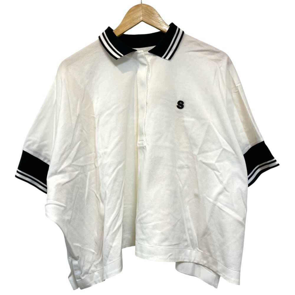 美品 22SS sacai サカイ Pique Polo Shirt ポロシャツ 22-05980 サイズ3 ホワイト ブラック レディース 古着 中古 USED