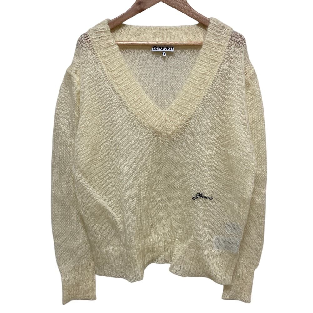 新品同様 GANNI ガニー ロゴ刺繡 モヘヤニット プルオーバー セーター サイズXS アイボリー レディース 古着 中古 USED 新品同様 GANNI ガニー ロゴ刺繡 モヘヤニット プルオーバー セーター