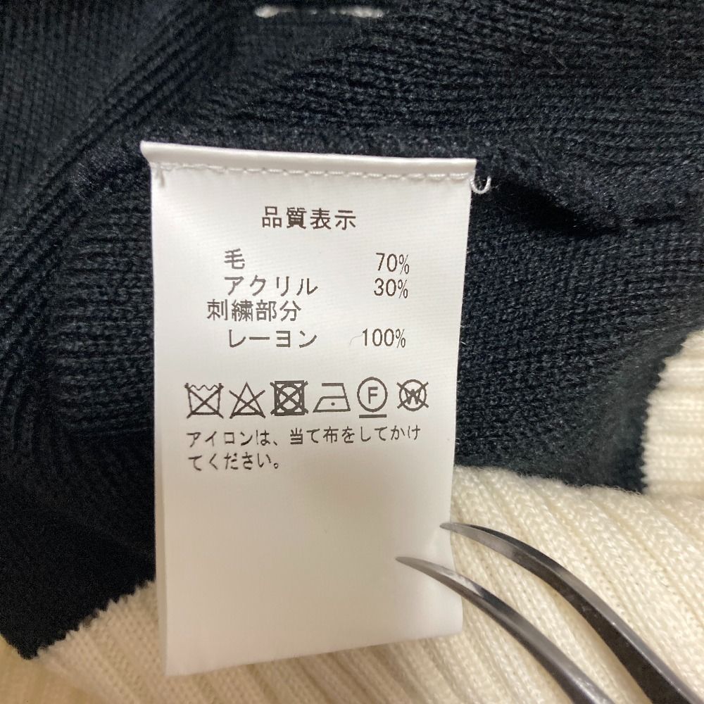 美品 OBLI オブリ ハート刺繍 バイカラー ニット カーディガン ブラック ホワイト レディース 古着 中古 USED 美品 OBLI オブリ ハート刺繍 バイカラー ニット カーディガン