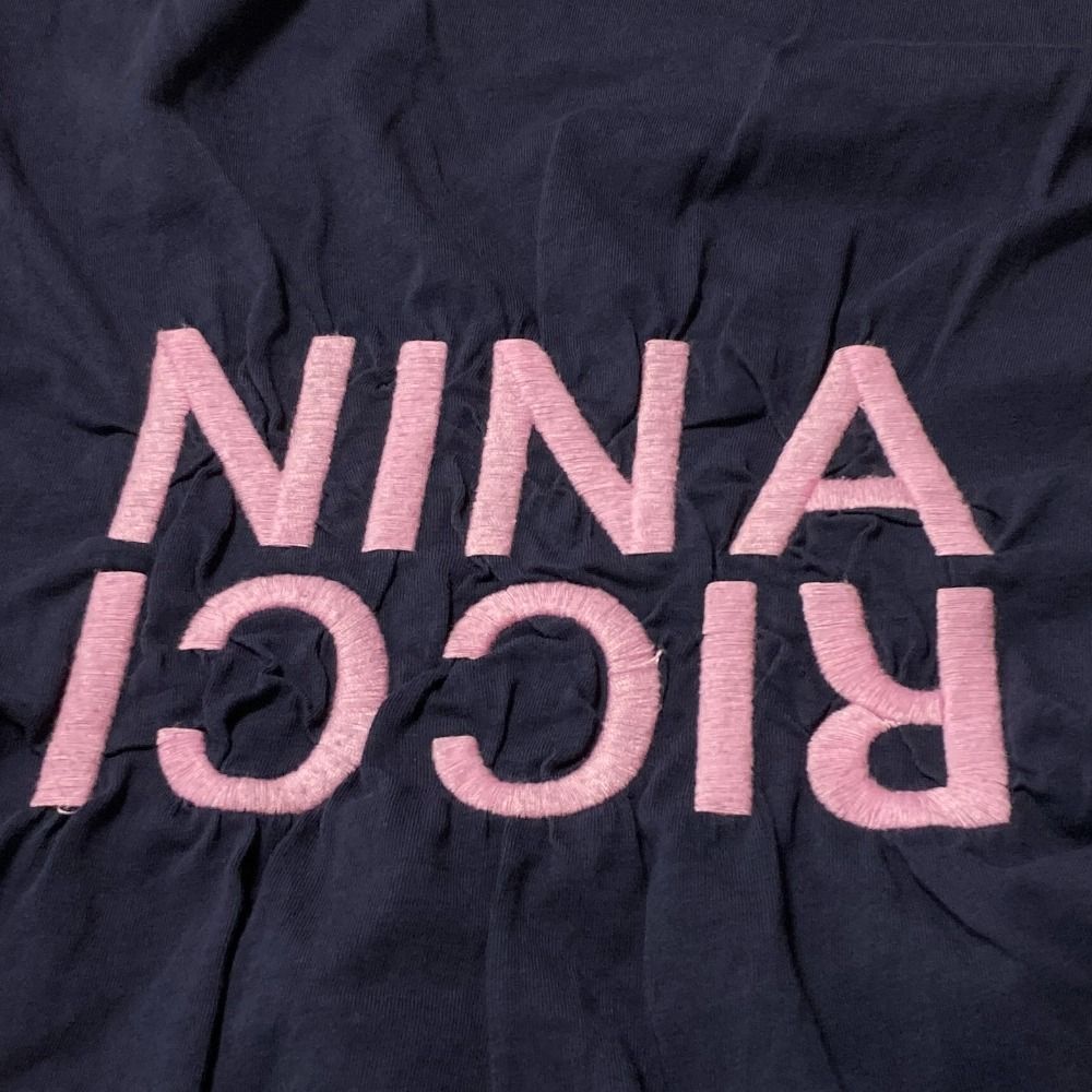 良品 NINA RICCI ニナリッチ バックロゴ刺繍 コットン Tシャツ S ネイビー レディース 古着 中古 USED NINA RICCI - 良品 NINA RICCI ニナリッチ バックロゴ刺繍 コットン T