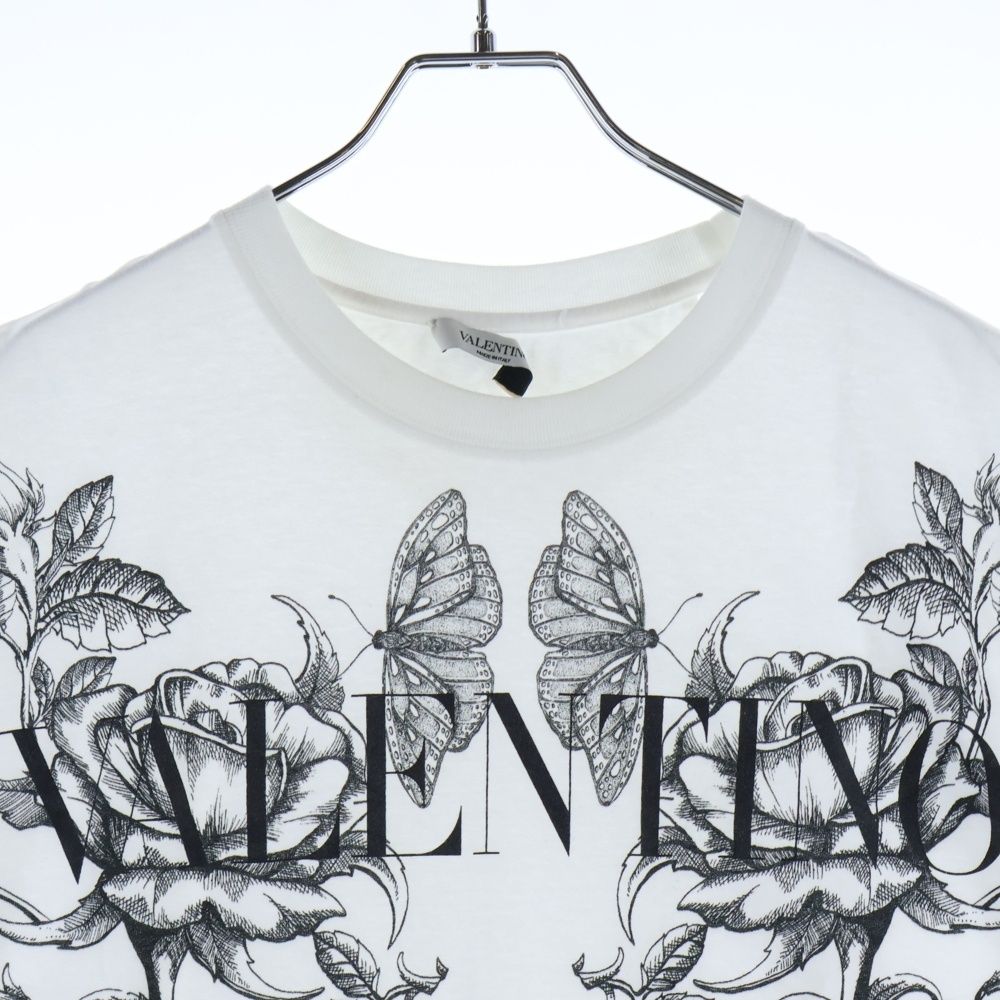 VALENTINO ヴァレンティノ 23AW フラワーデザインTシャツ  ホワイト L ヴァレンティノ フロントロゴ フラワーデザイン 半袖Tシャツ