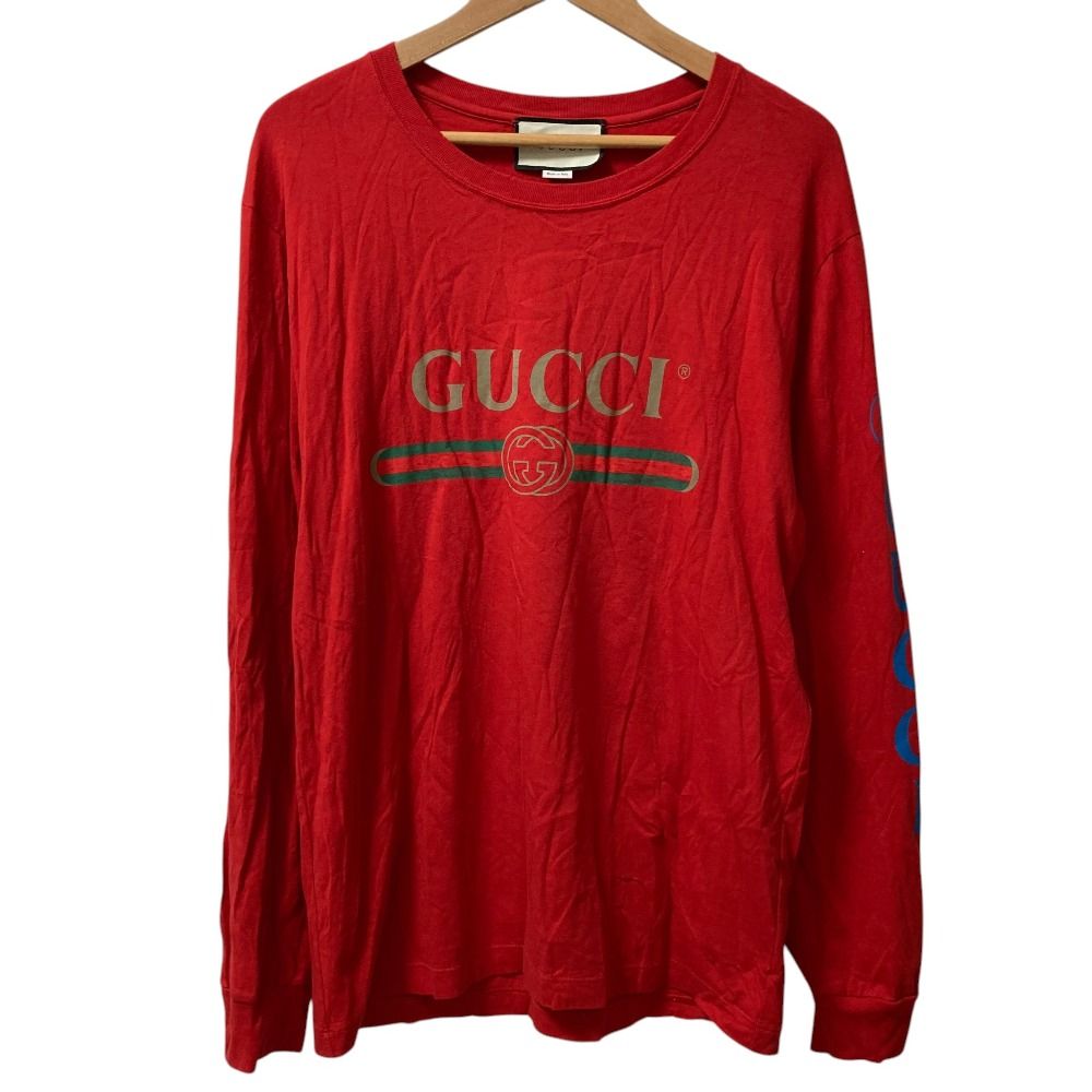XL相当◎GUCCI グッチ シャツ 長袖 ブランドロゴ刺繍 ライトイエロー 