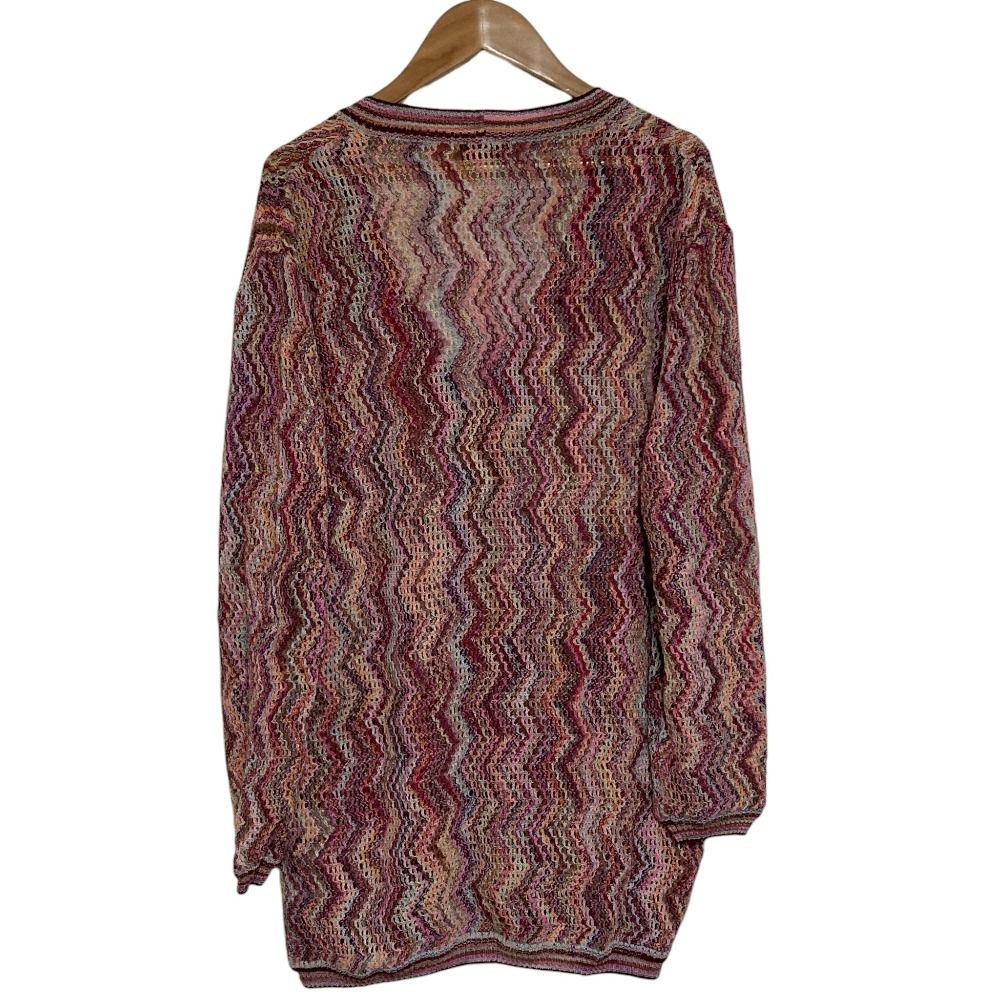 良品 MISSONI ミッソーニ シェブロン ストライプ Vネック ニットカーディガン サイズ46 ピンク系 レディース 古着 中古 USED MISSONI - 良品 MISSONI ミッソーニ シェブロン ストライプ Vネック