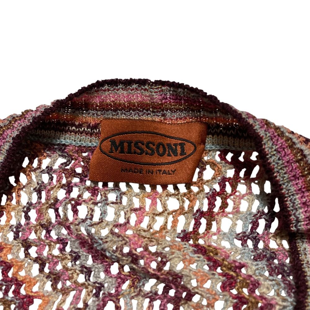 良品 MISSONI ミッソーニ シェブロン ストライプ Vネック ニットカーディガン サイズ46 ピンク系 レディース 古着 中古 USED MISSONI - 良品 MISSONI ミッソーニ シェブロン ストライプ Vネック