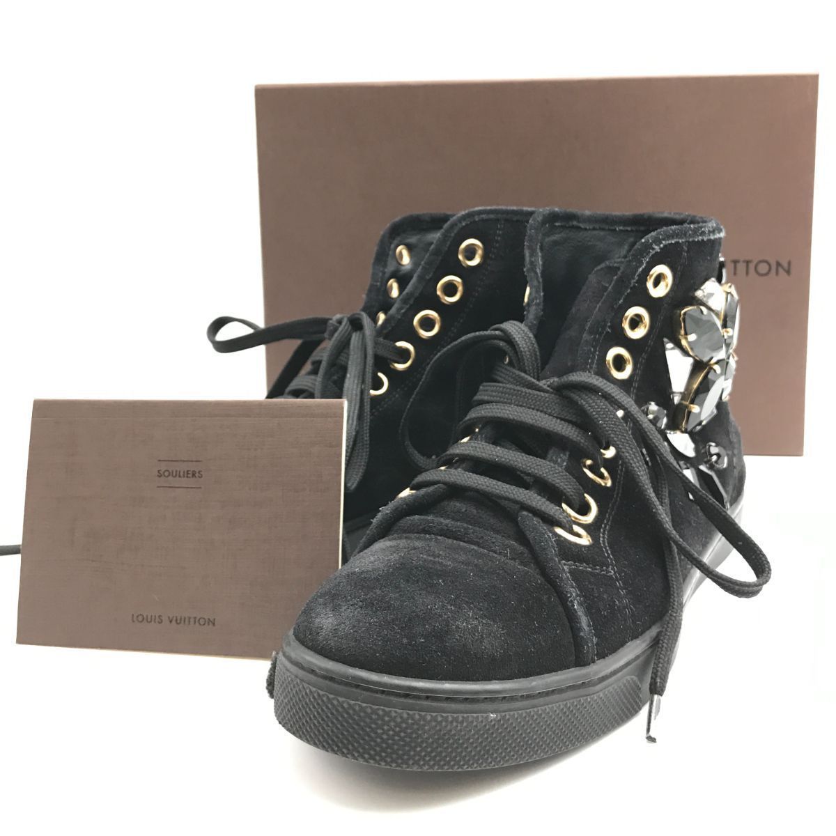 LOUIS VUITTON ルイヴィトン スニーカー ビジュー スエード ブラック系 