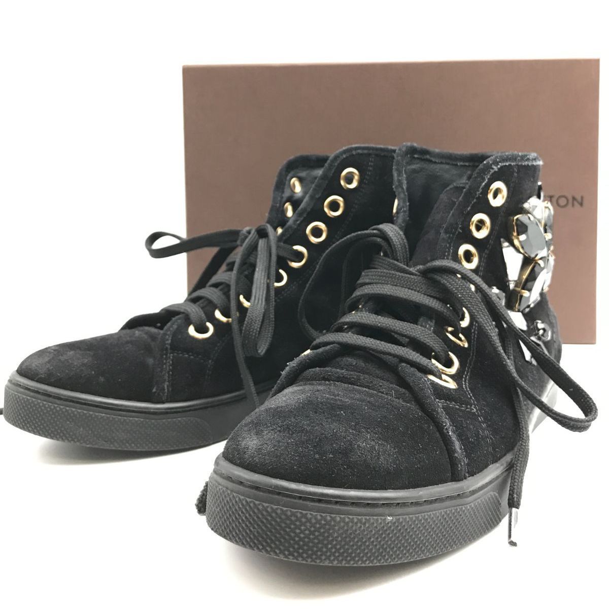 LOUIS VUITTON ルイヴィトン スニーカー ビジュー スエード ブラック系 